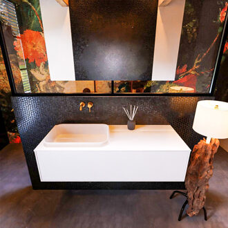 Mondiaz Badkamermeubelset Mondiaz Erin 120 cm met 1 Lade met RIDGE Wastafel Links Talc Zonder Kraangaten Greeploos Mat Talc Wit