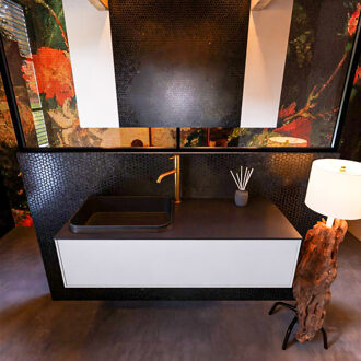 Mondiaz Badkamermeubelset Mondiaz Erin 120 cm met 1 Lade met RIDGE Wastafel Links Urban met 1 kraangat Greeploos Mat Cale Grijs