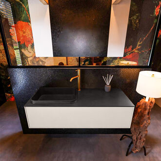 Mondiaz Badkamermeubelset Mondiaz Erin 120 cm met 1 Lade met RIDGE Wastafel Links Urban met 1 kraangat Greeploos Mat Linen Beige