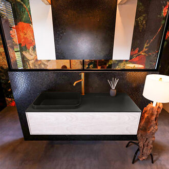 Mondiaz Badkamermeubelset Mondiaz Erin 120 cm met 1 Lade met RIDGE Wastafel Links Urban met 1 kraangat Greeploos Mat Underlayment Eiken