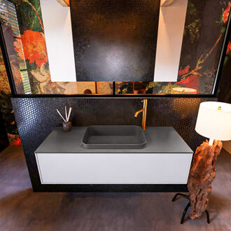 Mondiaz Badkamermeubelset Mondiaz Erin 120 cm met 1 Lade met RIDGE Wastafel Midden Dark grey met 1 kraangat Greeploos Mat Cale Grijs