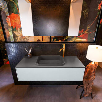 Mondiaz Badkamermeubelset Mondiaz Erin 120 cm met 1 Lade met RIDGE Wastafel Midden Dark grey met 1 kraangat Greeploos Mat Clay Grijs