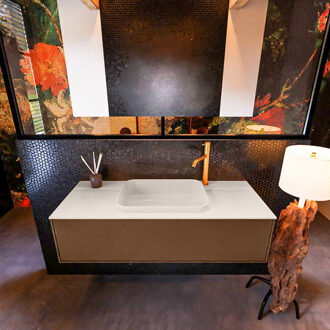 Mondiaz Badkamermeubelset Mondiaz Erin 120 cm met 1 Lade met RIDGE Wastafel Midden Linen met 1 kraangat Greeploos Mat Rust Bruin