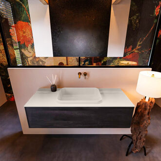 Mondiaz Badkamermeubelset Mondiaz Erin 120 cm met 1 Lade met RIDGE Wastafel Midden Linen Zonder Kraangaten Greeploos Mat Dark Brown Bruin