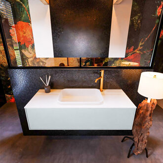 Mondiaz Badkamermeubelset Mondiaz Erin 120 cm met 1 Lade met RIDGE Wastafel Midden Talc met 1 kraangat Greeploos Mat Clay Grijs