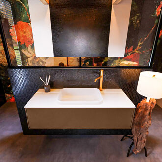 Mondiaz Badkamermeubelset Mondiaz Erin 120 cm met 1 Lade met RIDGE Wastafel Midden Talc met 1 kraangat Greeploos Mat Rust Bruin