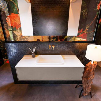 Mondiaz Badkamermeubelset Mondiaz Erin 120 cm met 1 Lade met RIDGE Wastafel Midden Talc Zonder Kraangaten Greeploos Mat Smoke Grijs