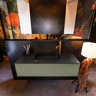 Mondiaz Badkamermeubelset Mondiaz Erin 120 cm met 1 Lade met RIDGE Wastafel Midden Urban met 1 kraangat Greeploos Mat Army Groen