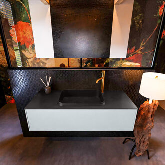 Mondiaz Badkamermeubelset Mondiaz Erin 120 cm met 1 Lade met RIDGE Wastafel Midden Urban met 1 kraangat Greeploos Mat Clay Grijs