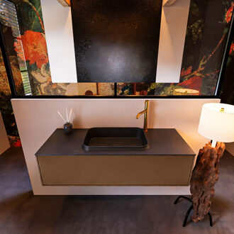 Mondiaz Badkamermeubelset Mondiaz Erin 120 cm met 1 Lade met RIDGE Wastafel Midden Urban met 1 kraangat Greeploos Mat Rust Bruin