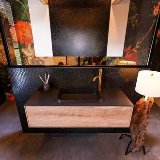 Mondiaz Badkamermeubelset Mondiaz Erin 120 cm met 1 Lade met RIDGE Wastafel Midden Urban met 1 kraangat Greeploos Mat Washed Oak Eiken