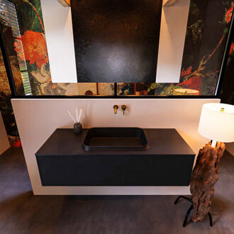 Mondiaz Badkamermeubelset Mondiaz Erin 120 cm met 1 Lade met RIDGE Wastafel Midden Urban Zonder Kraangaten Greeploos Mat Urban Zwart