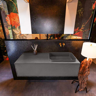 Mondiaz Badkamermeubelset Mondiaz Erin 120 cm met 1 Lade met RIDGE Wastafel Rechts Dark grey Zonder Kraangaten Greeploos Mat Dark Grey Grijs