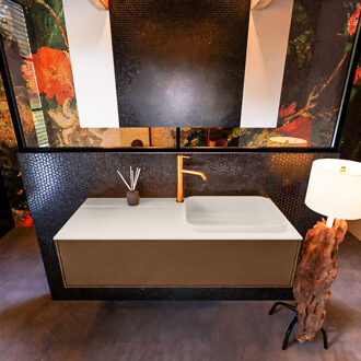 Mondiaz Badkamermeubelset Mondiaz Erin 120 cm met 1 Lade met RIDGE Wastafel Rechts Linen met 1 kraangat Greeploos Mat Rust Bruin