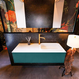 Mondiaz Badkamermeubelset Mondiaz Erin 120 cm met 1 Lade met RIDGE Wastafel Rechts Talc met 1 kraangat Greeploos Mat Smag Blauw