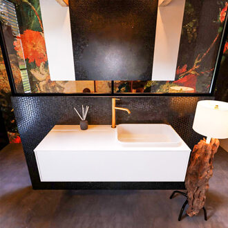 Mondiaz Badkamermeubelset Mondiaz Erin 120 cm met 1 Lade met RIDGE Wastafel Rechts Talc met 1 kraangat Greeploos Mat Talc Wit