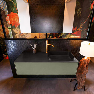Mondiaz Badkamermeubelset Mondiaz Erin 120 cm met 1 Lade met RIDGE Wastafel Rechts Urban met 1 kraangat Greeploos Mat Army Groen