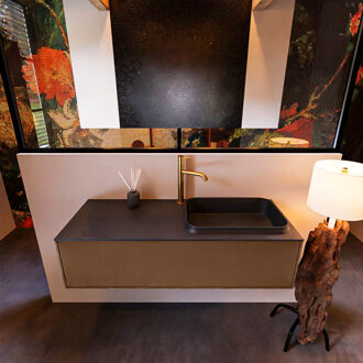 Mondiaz Badkamermeubelset Mondiaz Erin 120 cm met 1 Lade met RIDGE Wastafel Rechts Urban met 1 kraangat Greeploos Mat Rust Bruin