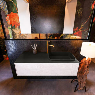 Mondiaz Badkamermeubelset Mondiaz Erin 120 cm met 1 Lade met RIDGE Wastafel Rechts Urban met 1 kraangat Greeploos Mat Underlayment Eiken