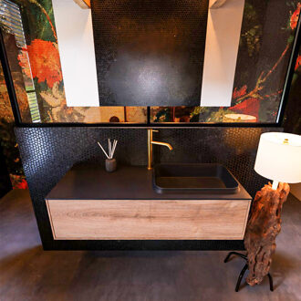 Mondiaz Badkamermeubelset Mondiaz Erin 120 cm met 1 Lade met RIDGE Wastafel Rechts Urban met 1 kraangat Greeploos Mat Washed Oak Eiken