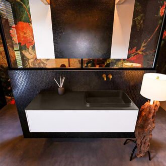 Mondiaz Badkamermeubelset Mondiaz Erin 120 cm met 1 Lade met RIDGE Wastafel Rechts Urban Zonder Kraangaten Greeploos Mat Talc Wit