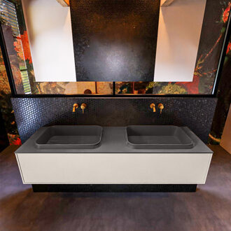 Mondiaz Badkamermeubelset Mondiaz Erin 150 cm met 1 Lade met RIDGE Wastafel Dubbel Dark grey Zonder Kraangaten Greeploos Mat Linen Beige