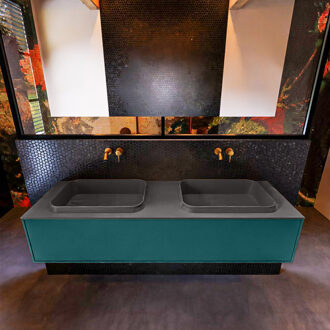 Mondiaz Badkamermeubelset Mondiaz Erin 150 cm met 1 Lade met RIDGE Wastafel Dubbel Dark grey Zonder Kraangaten Greeploos Mat Smag Blauw