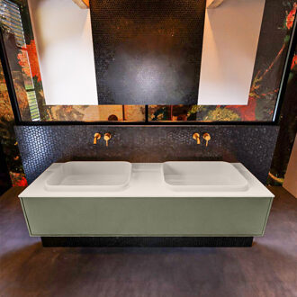 Mondiaz Badkamermeubelset Mondiaz Erin 150 cm met 1 Lade met RIDGE Wastafel Dubbel Linen Zonder Kraangaten Greeploos Mat Army Groen