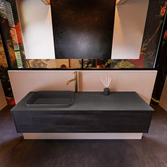 Mondiaz Badkamermeubelset Mondiaz Erin 150 cm met 1 Lade met RIDGE Wastafel Links Dark grey met 1 kraangat Greeploos Mat Antracite Antraciet