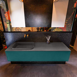 Mondiaz Badkamermeubelset Mondiaz Erin 150 cm met 1 Lade met RIDGE Wastafel Links Dark grey Zonder Kraangaten Greeploos Mat Smag Blauw