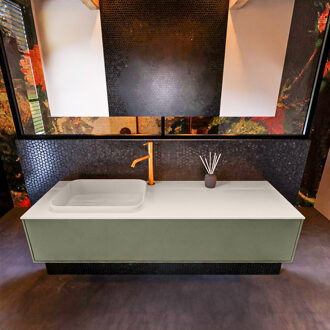 Mondiaz Badkamermeubelset Mondiaz Erin 150 cm met 1 Lade met RIDGE Wastafel Links Linen met 1 kraangat Greeploos Mat Army Groen