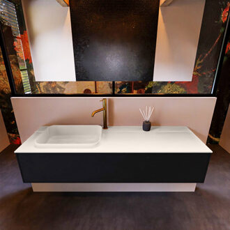 Mondiaz Badkamermeubelset Mondiaz Erin 150 cm met 1 Lade met RIDGE Wastafel Links Linen met 1 kraangat Greeploos Mat Urban Zwart