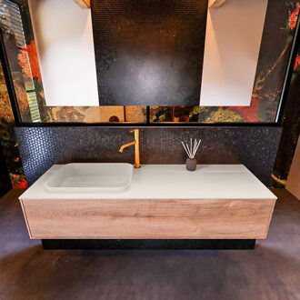 Mondiaz Badkamermeubelset Mondiaz Erin 150 cm met 1 Lade met RIDGE Wastafel Links Linen met 1 kraangat Greeploos Mat Washed Oak Eiken