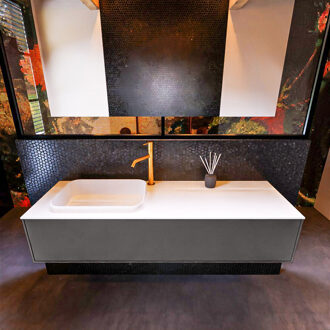 Mondiaz Badkamermeubelset Mondiaz Erin 150 cm met 1 Lade met RIDGE Wastafel Links Talc met 1 kraangat Greeploos Mat Dark Grey Grijs