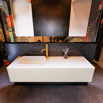 Mondiaz Badkamermeubelset Mondiaz Erin 150 cm met 1 Lade met RIDGE Wastafel Links Talc met 1 kraangat Greeploos Mat Linen Beige