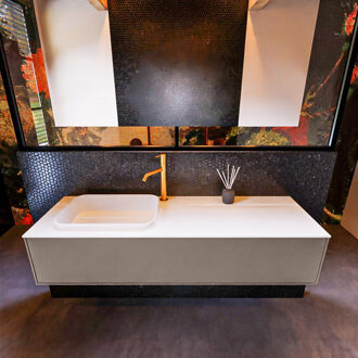 Mondiaz Badkamermeubelset Mondiaz Erin 150 cm met 1 Lade met RIDGE Wastafel Links Talc met 1 kraangat Greeploos Mat Smoke Grijs