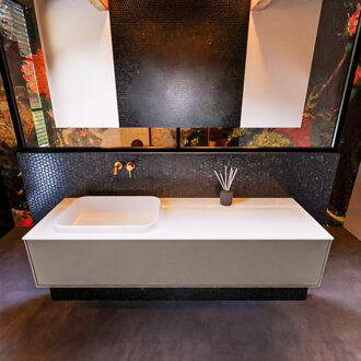 Mondiaz Badkamermeubelset Mondiaz Erin 150 cm met 1 Lade met RIDGE Wastafel Links Talc Zonder Kraangaten Greeploos Mat Smoke Grijs