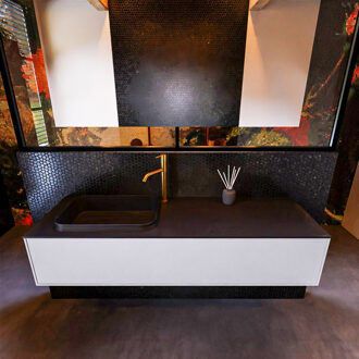 Mondiaz Badkamermeubelset Mondiaz Erin 150 cm met 1 Lade met RIDGE Wastafel Links Urban met 1 kraangat Greeploos Mat Cale Grijs