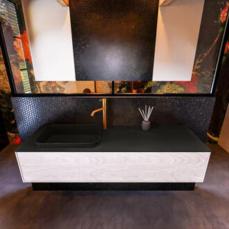 Mondiaz Badkamermeubelset Mondiaz Erin 150 cm met 1 Lade met RIDGE Wastafel Links Urban met 1 kraangat Greeploos Mat Underlayment Eiken