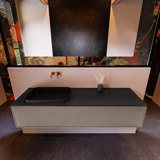 Mondiaz Badkamermeubelset Mondiaz Erin 150 cm met 1 Lade met RIDGE Wastafel Links Urban Zonder Kraangaten Greeploos Mat Smoke Grijs