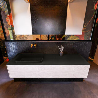 Mondiaz Badkamermeubelset Mondiaz Erin 150 cm met 1 Lade met RIDGE Wastafel Links Urban Zonder Kraangaten Greeploos Mat Underlayment Eiken