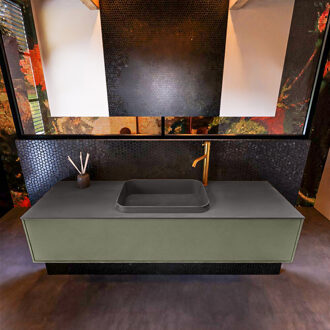 Mondiaz Badkamermeubelset Mondiaz Erin 150 cm met 1 Lade met RIDGE Wastafel Midden Dark grey met 1 kraangat Greeploos Mat Army Groen