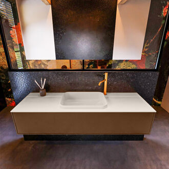 Mondiaz Badkamermeubelset Mondiaz Erin 150 cm met 1 Lade met RIDGE Wastafel Midden Linen met 1 kraangat Greeploos Mat Rust Bruin