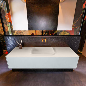 Mondiaz Badkamermeubelset Mondiaz Erin 150 cm met 1 Lade met RIDGE Wastafel Midden Linen Zonder Kraangaten Greeploos Mat Clay Grijs