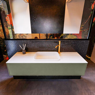 Mondiaz Badkamermeubelset Mondiaz Erin 150 cm met 1 Lade met RIDGE Wastafel Midden Talc met 1 kraangat Greeploos Mat Army Groen