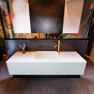 Mondiaz Badkamermeubelset Mondiaz Erin 150 cm met 1 Lade met RIDGE Wastafel Midden Talc met 1 kraangat Greeploos Mat Clay Grijs