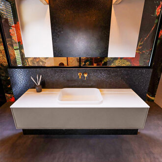 Mondiaz Badkamermeubelset Mondiaz Erin 150 cm met 1 Lade met RIDGE Wastafel Midden Talc Zonder Kraangaten Greeploos Mat Smoke Grijs