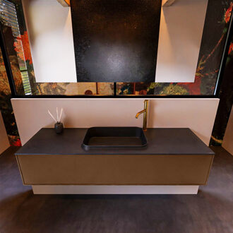 Mondiaz Badkamermeubelset Mondiaz Erin 150 cm met 1 Lade met RIDGE Wastafel Midden Urban met 1 kraangat Greeploos Mat Rust Bruin