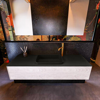 Mondiaz Badkamermeubelset Mondiaz Erin 150 cm met 1 Lade met RIDGE Wastafel Midden Urban met 1 kraangat Greeploos Mat Underlayment Eiken