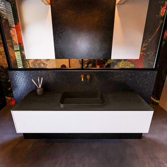 Mondiaz Badkamermeubelset Mondiaz Erin 150 cm met 1 Lade met RIDGE Wastafel Midden Urban Zonder Kraangaten Greeploos Mat Talc Wit